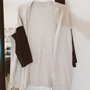 ZARA BEIGE CARDIGAN WITH LEATHER SLEEVE DETAILS